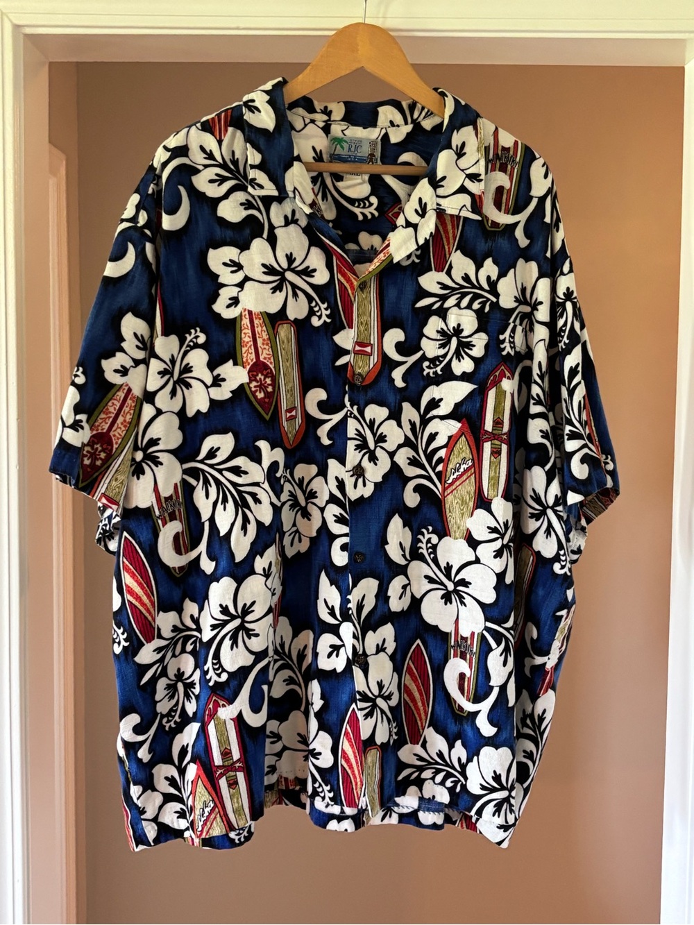 RJC Casual Men's Button-Down Hawaiian Shirt - Navy Floral